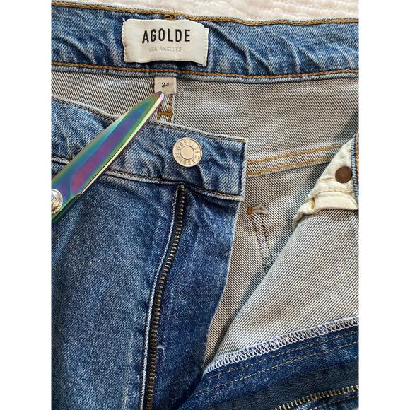 NWT AGOLDE JEANS 34 LOW RISE STRAIGHT LEG STRETCH ORGANIC COTTON SLIM BLUE DENIM - Picture 6 of 11